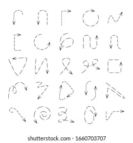 dash line arrow icons vector set