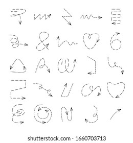 dash line arrow icons vector set