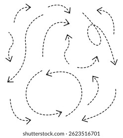 Ícone de setas de linha tracejada definido isolado no plano de fundo branco.