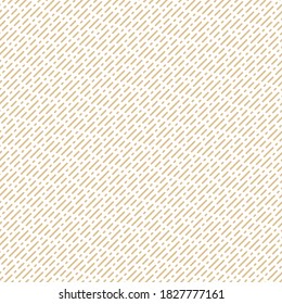 Dash line pattern. Golden vector seamless texture with thin diagonal parallel rounded lines. Abstract gold and white background. Simple minimal ornament. Luxury repeat design for decor, wallpapers