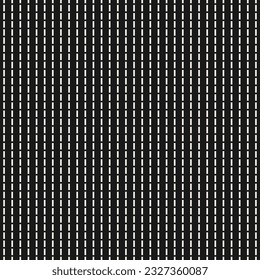 Dash line pattern. Vector monochrome seamless texture with parallel lines, stripes. Abstract black and white background. Simple monochrome ornament. Perforated surface. Dark minimal repeat geo design