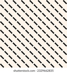 Dash line pattern. Vector monochrome seamless texture with small diagonal parallel lines, stripes. Abstract black and white background. Simple monochrome ornament. Repeat design for print, decor, wrap