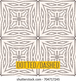 Dash Line Seamless Pattern. Abstract Geometric Wallpaper With Botanical Stylized Accents.