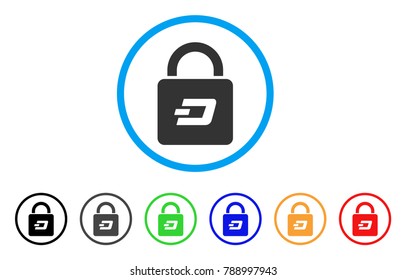 Dash Lock rounded icon. Style is a flat gray symbol inside light blue circle with bonus color variants. Dash Lock vector designed for web and software interfaces.