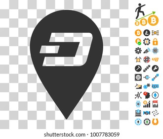 Dash Map Marker pictograph with bonus bitcoin mining and blockchain pictographs. Vector illustration style is flat iconic symbols. Designed for crypto currency websites.