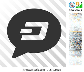 Dash Message Balloon icon with 7 hundred bonus bitcoin mining and blockchain images. Vector illustration style is flat iconic symbols designed for bitcoin apps.