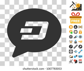 Dash Message Balloon pictograph with bonus bitcoin mining and blockchain pictograms. Vector illustration style is flat iconic symbols. Designed for crypto currency ui toolbars.