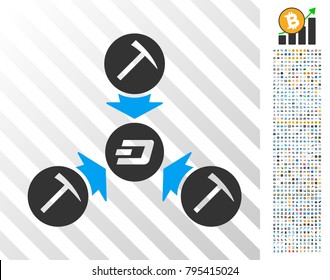 Dash Mining Pool pictograph with 700 bonus bitcoin mining and blockchain images. Vector illustration style is flat iconic symbols designed for cryptocurrency software.