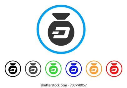Dash Money Bag rounded icon. Style is a flat gray symbol inside light blue circle with additional color variants. Dash Money Bag vector designed for web and software interfaces.