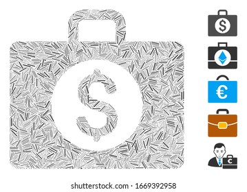 Dash Mosaic based on accounting case icon. Mosaic vector accounting case is designed with randomized dash items. Bonus icons are added.