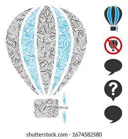 Dash Mosaic based on aerostat balloon icon. Mosaic vector aerostat balloon is designed with random hatch spots. Bonus icons are added.
