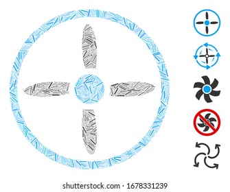 Dash Mosaic based on air screw icon. Mosaic vector air screw is composed with randomized dash items. Bonus icons are added.