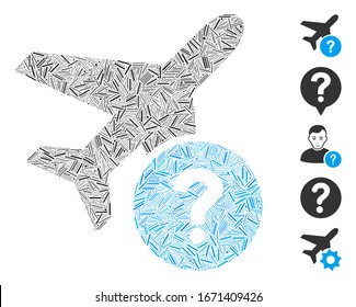Dash Mosaic basado en el icono de estado del avión. El estado del avión vectorial mosaico se compone de elementos de guión dispersos. Se agregan iconos de bonificación.