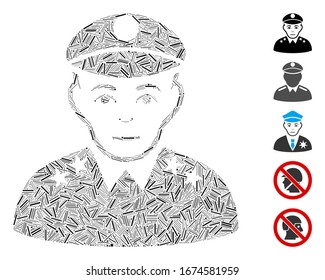 Dash Mosaic basado en el ícono general del ejército. El general del ejército vector mosaico se crea con elementos de guión aleatorio. Se agregan iconos de bonificación.
