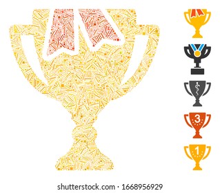 Dash Mosaic based on award bowl icon. Mosaic vector award bowl is composed with randomized dash items. Bonus icons are added.