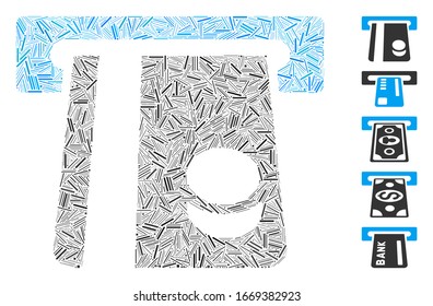 Dash Mosaic based on bank card terminal icon. Mosaic vector bank card terminal is formed with scattered dash dots. Bonus icons are added.