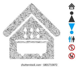 Dash Mosaic based on bathroom icon. Mosaic vector bathroom is created with randomized dash elements. Bonus icons are added.