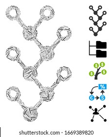 Dash Mosaic based on binary tree icon. Mosaic vector binary tree is formed with scattered dash dots. Bonus icons are added.