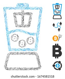 Dash Mosaic based on Bitcoin blender icon. Mosaic vector Bitcoin blender is formed with random dash elements. Bonus icons are added.
