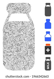 Dash Mosaic based on bottle icon. Mosaic vector bottle is composed with scattered dash elements. Bonus icons are added.