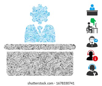 Dash Mosaic based on bureaucrat icon. Mosaic vector bureaucrat is designed with randomized dash items. Bonus icons are added.