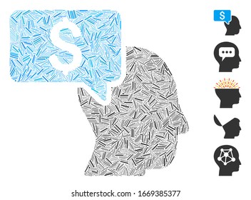 Dash Mosaic basado en el ícono de idea de hombre de negocios. La idea de empresario vector mosaico se forma con puntos de guiones dispersos. Se agregan iconos de bonificación.