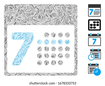Dash Mosaic based on calendar week icon. Mosaic vector calendar week is designed with randomized dash elements. Bonus icons are added.