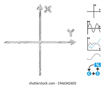 Dash Mosaic based on cartesian axes icon. Mosaic vector cartesian axes is composed with random dash elements. Bonus icons are added.