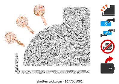 Dash Mosaik auf der Grundlage von Geldautomaten Symbol. Mosaik Vektorillustration Geldautomat besteht aus zufälligen Bindestrichen. Bonussymbole werden hinzugefügt.