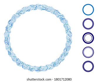 Dash Mosaic based on certificate rosette frame icon. Mosaic vector certificate rosette frame is created with random dash elements. Bonus icons are added.