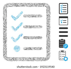 Dash Mosaic based on checklist icon. Mosaic vector checklist is composed with randomized dash items. Bonus icons are added.