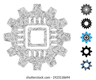 Dash Mosaic based on chip development gear icon. Mosaic vector chip development gear is designed with randomized dash items. Bonus icons are added.
