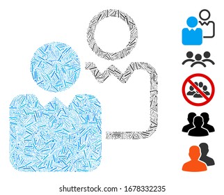 Dash Mosaic based on clients icon. Mosaic vector clients is designed with scattered dash spots. Bonus icons are added.