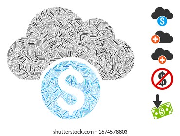 Dash Mosaic basado en el icono de la banca en la nube. La banca en nube de vectores mosaicos se crea con puntos de guiones dispersos. Se agregan iconos de bonificación.