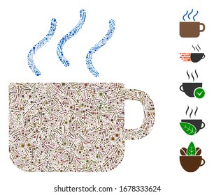 Dash Mosaic based on coffee icon. Mosaic vector coffee is formed with randomized dash elements. Bonus icons are added.