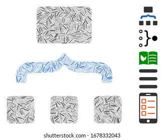 Dash Mosaic based on combine items icon. Mosaic vector combine items is formed with scattered dash spots. Bonus icons are added.