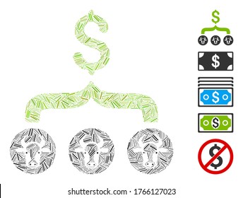 Dash Mosaic based on cows result dollar icon. Mosaic vector cows result dollar is created with random dash items. Bonus icons are added.