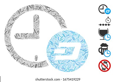 Dash Mosaic basado en el icono de tiempo de crédito Dash. El tiempo de crédito de Dash vectorial mosaico se crea con elementos de guión aleatorizados. Se agregan iconos de bonificación.
