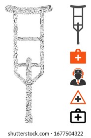 Dash Mosaic based on crutch icon. Mosaic vector crutch is formed with scattered line items. Bonus icons are added.