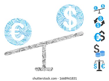 Dash Mosaic based on currency market swings icon. Mosaic vector currency market swings is created with scattered dash elements. Bonus icons are added.