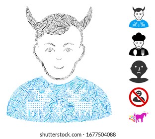 Dash Mosaic based on deers pullover horned husband icon. Mosaic vector deers pullover horned husband is formed with random dash elements. Bonus icons are added.