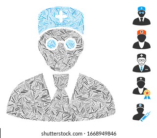 Dash Mosaic based on doctor icon. Mosaic vector doctor is designed with scattered hatch dots. Bonus icons are added.