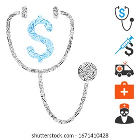 Dash Mosaic based on dollar health icon. Mosaic vector dollar health is composed with scattered dash elements. Bonus icons are added.