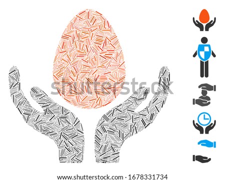 Dash Mosaic based on egg incubator hands icon. Mosaic vector egg incubator hands is composed with randomized dash items. Bonus icons are added.