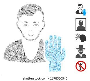 Dash Mosaic based on elector icon. Mosaic vector elector is designed with random dash elements. Bonus icons are added.