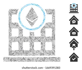 Dash Mosaic based on Ethereum office icon. Mosaic vector Ethereum office is designed with random dash items. Bonus icons are added.