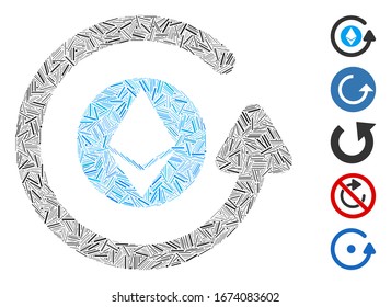 Dash Mosaic basierend auf Ethereum chargeback Symbol. Mosaike Vektorillustration Ethereum chargeback besteht aus randomisierten Dash-Punkten. Bonussymbole werden hinzugefügt.