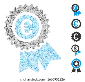 Dash Mosaic based on Euro warranty icon. Mosaic vector Euro warranty is formed with scattered dash spots. Bonus icons are added.