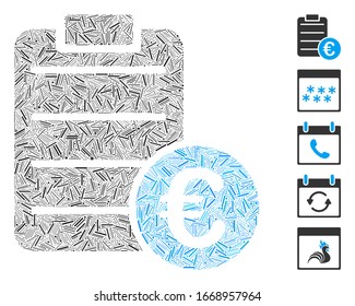 Dash Mosaic based on Euro pad icon. Mosaic vector Euro pad is created with scattered dash items. Bonus icons are added.