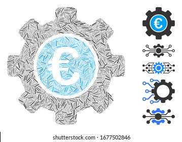 Dash Mosaik auf der Grundlage der Euro-Entwicklungsausrüstung Symbol. Mosaik Vektorillustration Euro Entwicklungsgerät wird mit vereinzelten Dash-Artikeln erstellt. Bonussymbole werden hinzugefügt.